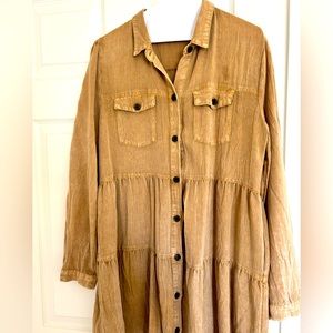Light Brown, Button-Down Dress